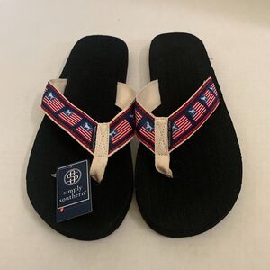 Simply Southern Men's Size 2XL 12/13.5 American Flag Dog Flip Flop Thong Sandals